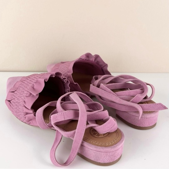TORY BURCH PINK SUEDE ANKLE WRAP MULES - Picture 6 of 12